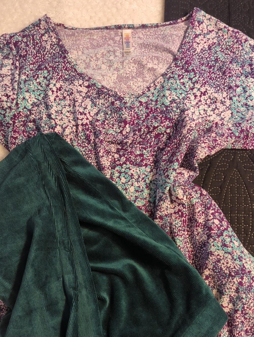 LuLaRoe Purple Teal Floral Scoop-Neck Top